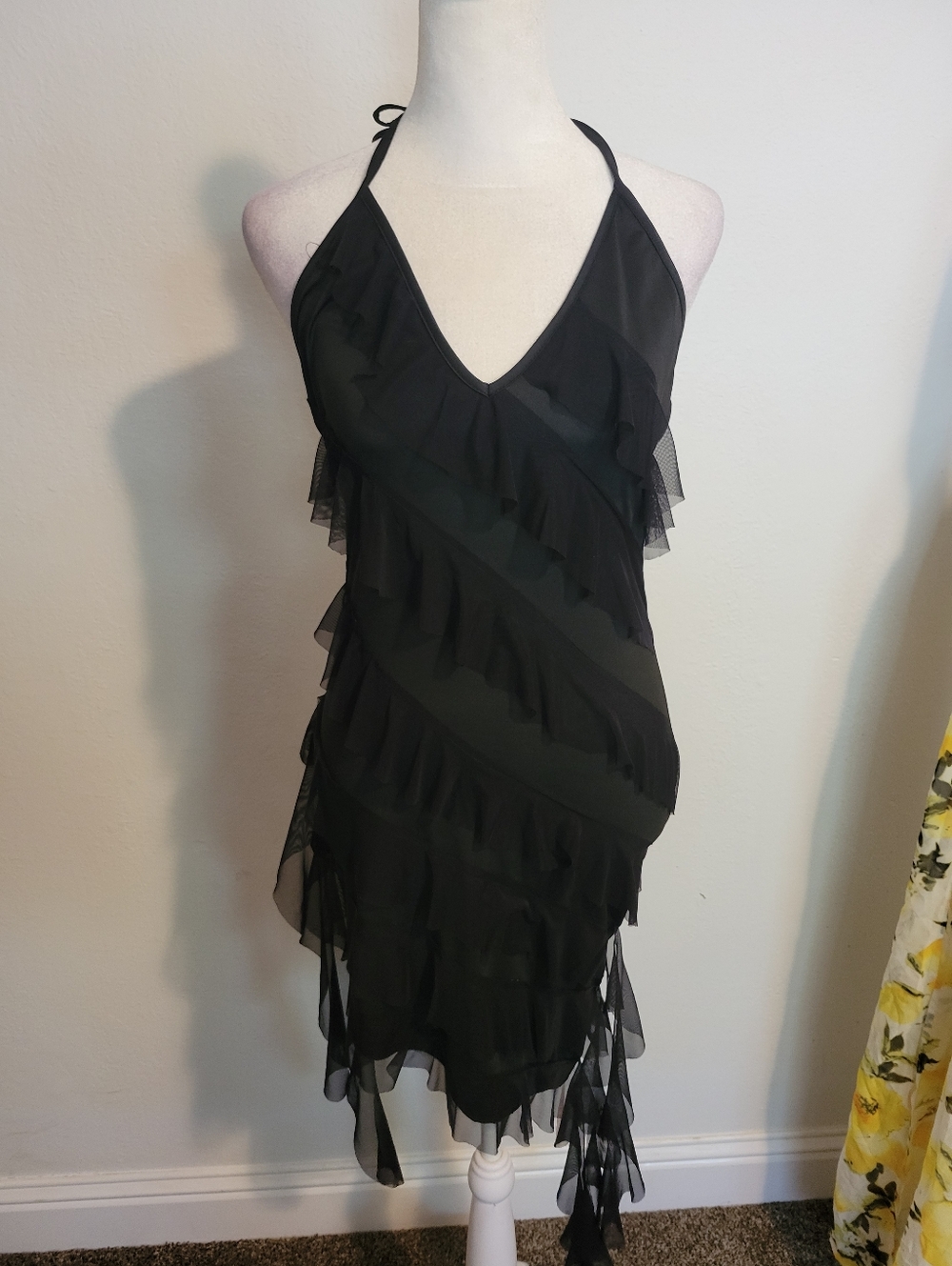 Micas Black Ruffled Halter Dress